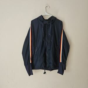 Zyia Active Navy Blue Rainbow Stripe Hooded Lightweight Windbreaker XL